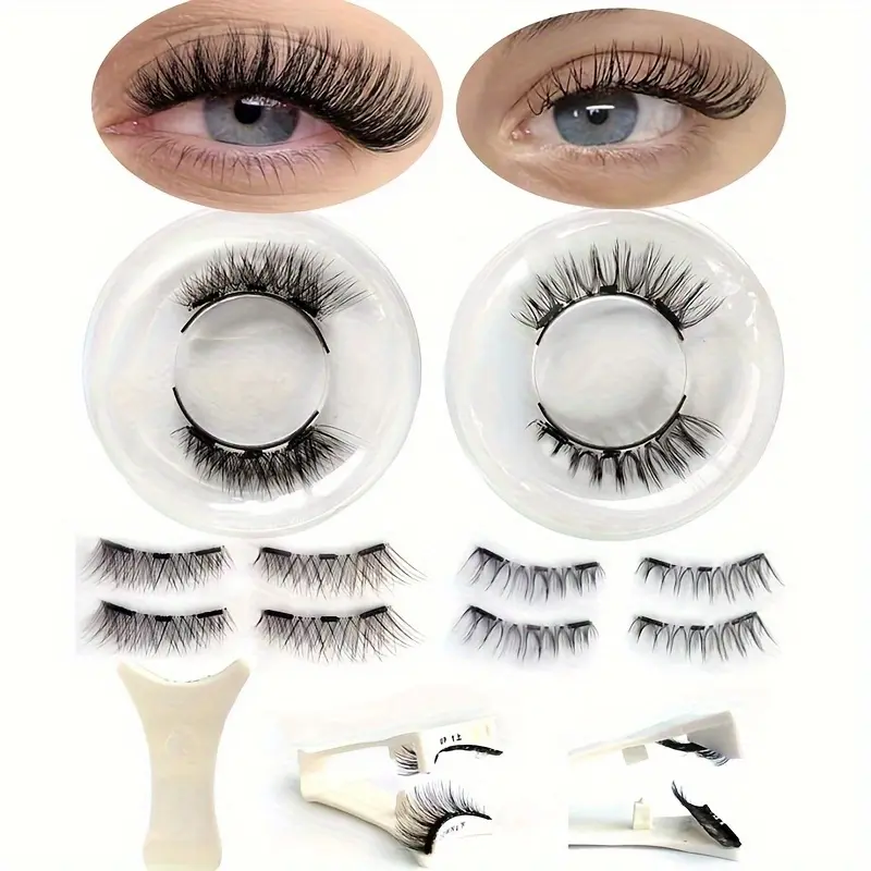 Reusable Magnetic Eyelash Set with Applicator for Beauty, Magnetic Eyelash Extensions for Natural Look Light Weight Fluffy Volume Eyelashes, Volumized False Eyelashes, Cat Eyelash False Eyelashes for Daily Usage Makeup Tool