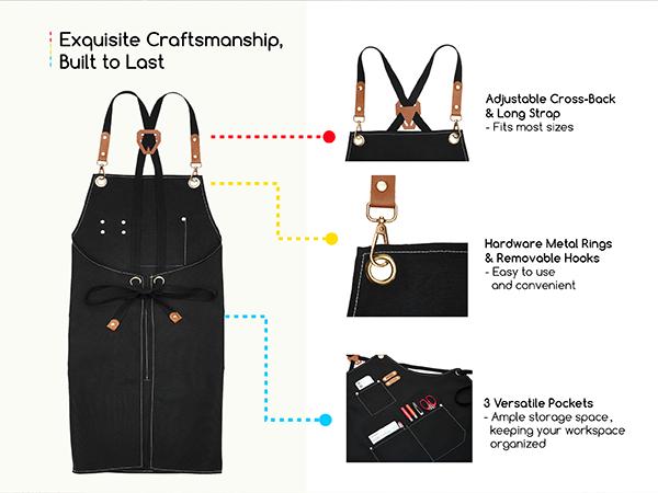 MEEDEN Painting Apron for Men Women: Adjustable Cross Back Waterproof Polyester Canvas Art Apron with 3 Pockets - Artist Apron for Acrylic Oil & Watercolor Painting, Gardening, Cooking