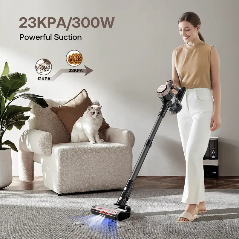 Product Introduction of Homeika Cordless Vacuum Cleaner-H318, 300W 23KPa Lightweight Stick Vacuum with 48mins Runtime Battery, 3 Suction, LED Display, Powerful Vacuum Cleaner with Sofa Brush for Hard Floor/Carpet/Pet Hair/Car 2