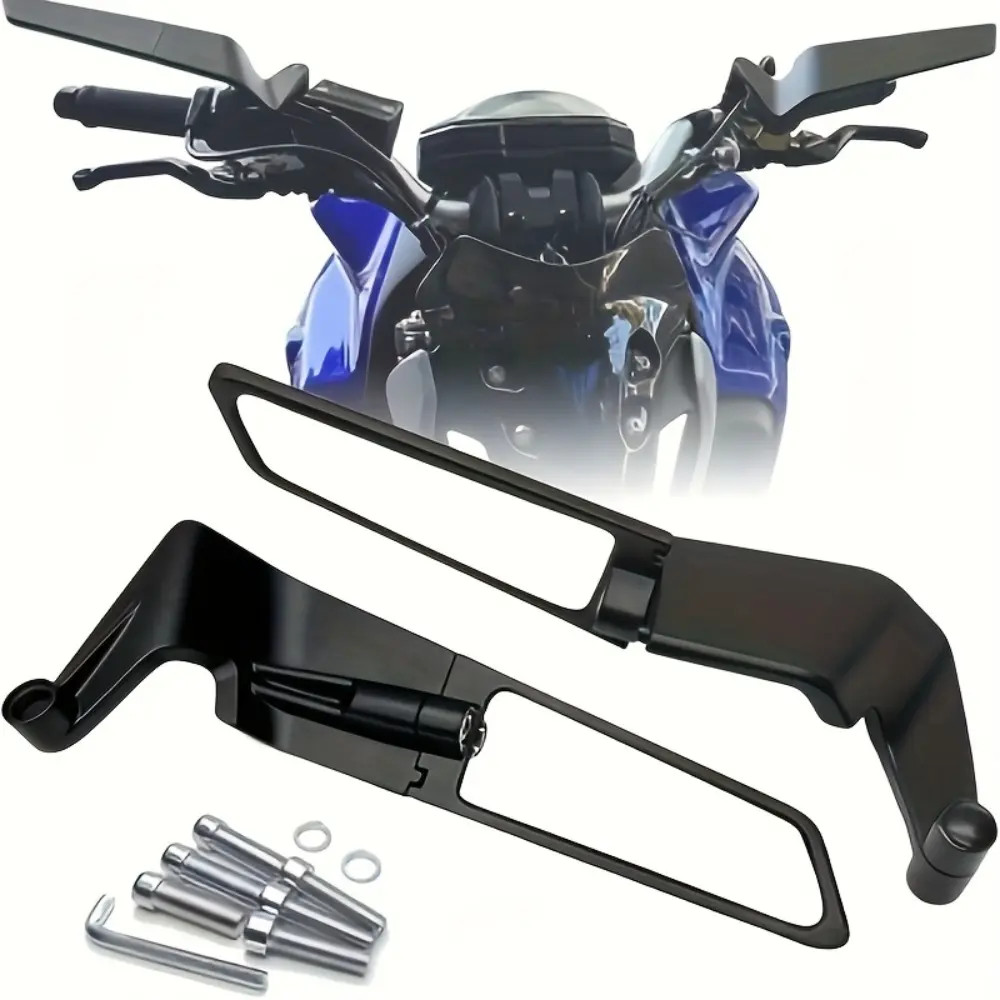 Universal Anti-Vibration Motorcycle Mirror - Adjustable Rotating M8 M10 Thread for Honda Yamaha, Wide View Convex ,Aluminum Locking Wing Nut, Motorcycle Parts
