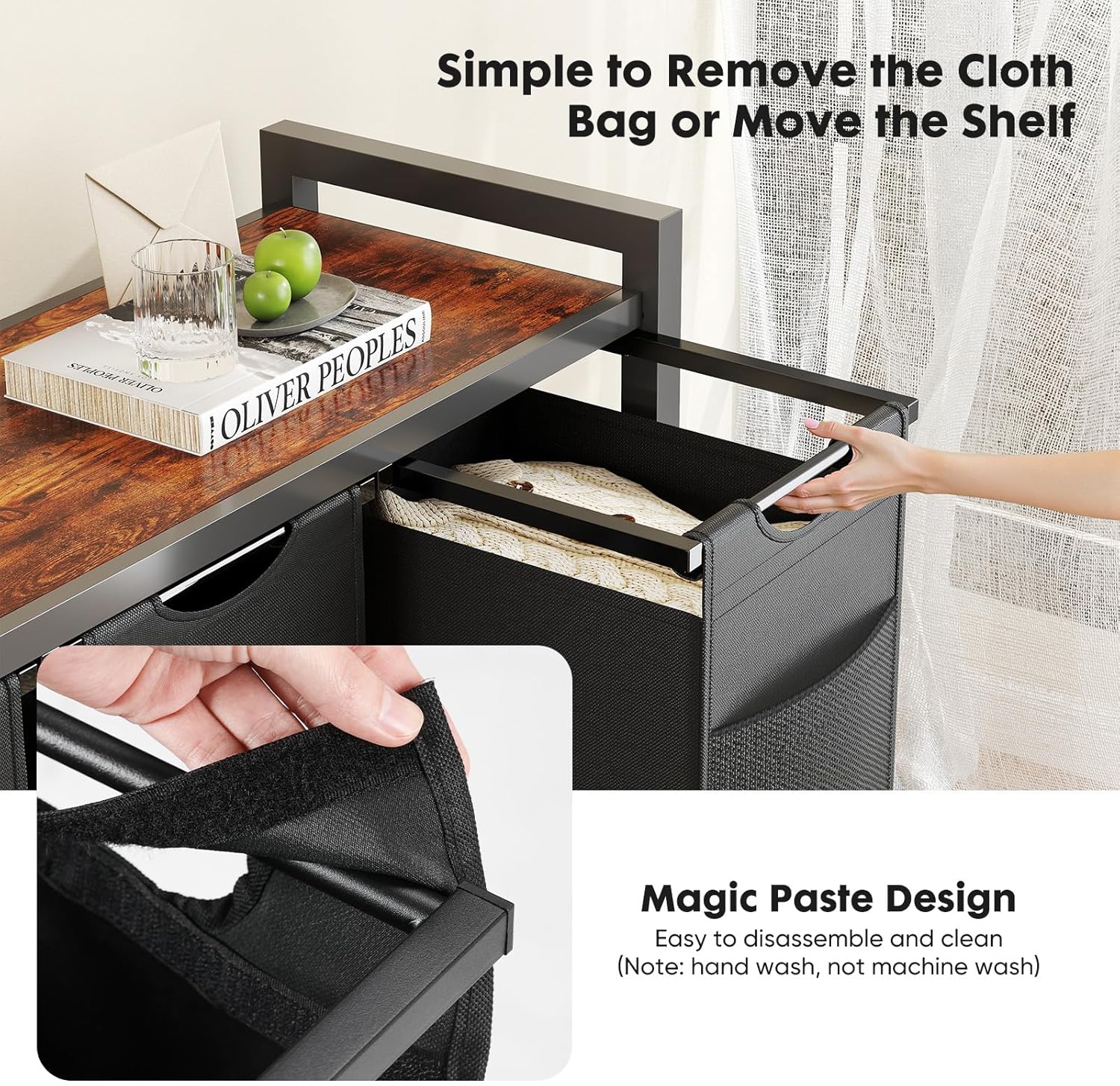 Laundry Hamper with Pull-Out Removable Sorter Bags Large Capacity and Movable Wheels,Freestanding Clothes Basket Organizer for Bathroom