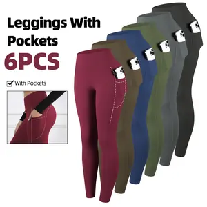 CHRLEISURE 6PCS High Waist Yoga Leggings with Side Pockets Buttery Soft Workout Pants for Women  Squat Proof Athletic Tights