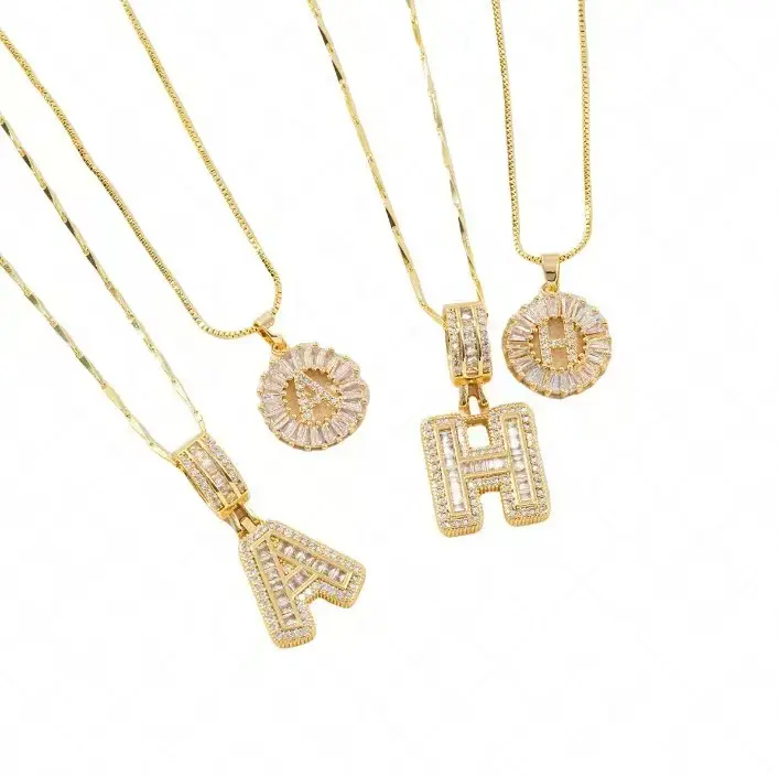 2-Pack Initial Letter Pendant Necklaces, 14K Gold Plated, Adjustable, Zircon Pendant, Mother's Day Gift, Valentine's Day Gift, Perfect for Best Friends & Daily Layering cubic zirconia pendantcubic zirconia pendant