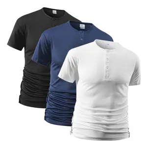 Men's Henry collar half-open button T-shirt, cool, quick-drying and comfortable summer thin top, Minimalist, Plain