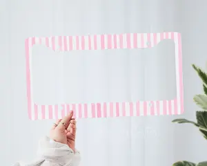 Pink Striped Coquette Licence Plate Frame Girly Car Accessory