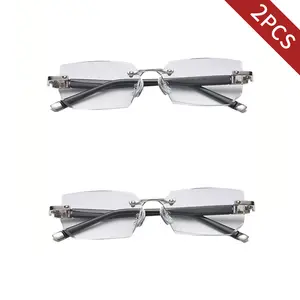 2 pairs of diamond-cut edgeless reading glasses | Gradient lenses + Blue light blocking high-definition eye protection