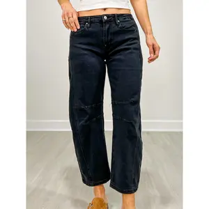 Black High Rise Barrel Denim Pants