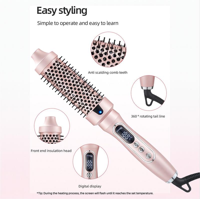 Thermal Brush, Blowout Boost 1.5 inch Heated Round Brush Look with  LED Display, Auto Lock,Dual Voltage, Pink, Less Damage,  Hair Heated Curler Brush,Negative Ions Single,hairstyling,long-lasting wave,prime salon-quality curl,hair curler tools Compact Vir