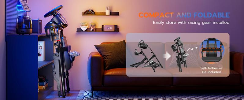 ARES WING Foldable Sim Racing Wheel Stand with Chair Fixing Slot, Formula and GT Racing Simulator Cockpit Compatible with Fanatec, Thrustmaster, Logitech, Moza, Racing Games on PS5, PS4, Xbox and PC