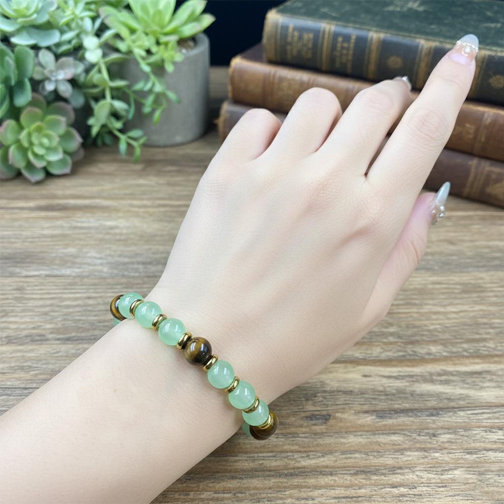 1pc Money Attraction Bracelet with Green Aventurine & Tiger Eye for Wealth & Good Luck, Wealth Manifestation Crystal Bracelet for Birthday, Anniversary, Summer Vacation & Theme Parties Jewelry Gift for Women and Men