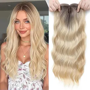 18inch Synthetic Hair Toppers for Women, 360° 3D Toppers Synthetic Hair Pieces for Women, 18 Inch Long Curly Hair Topper with Side Bangs, Wavy Hair Toppers with Thinning Hair Wiglet