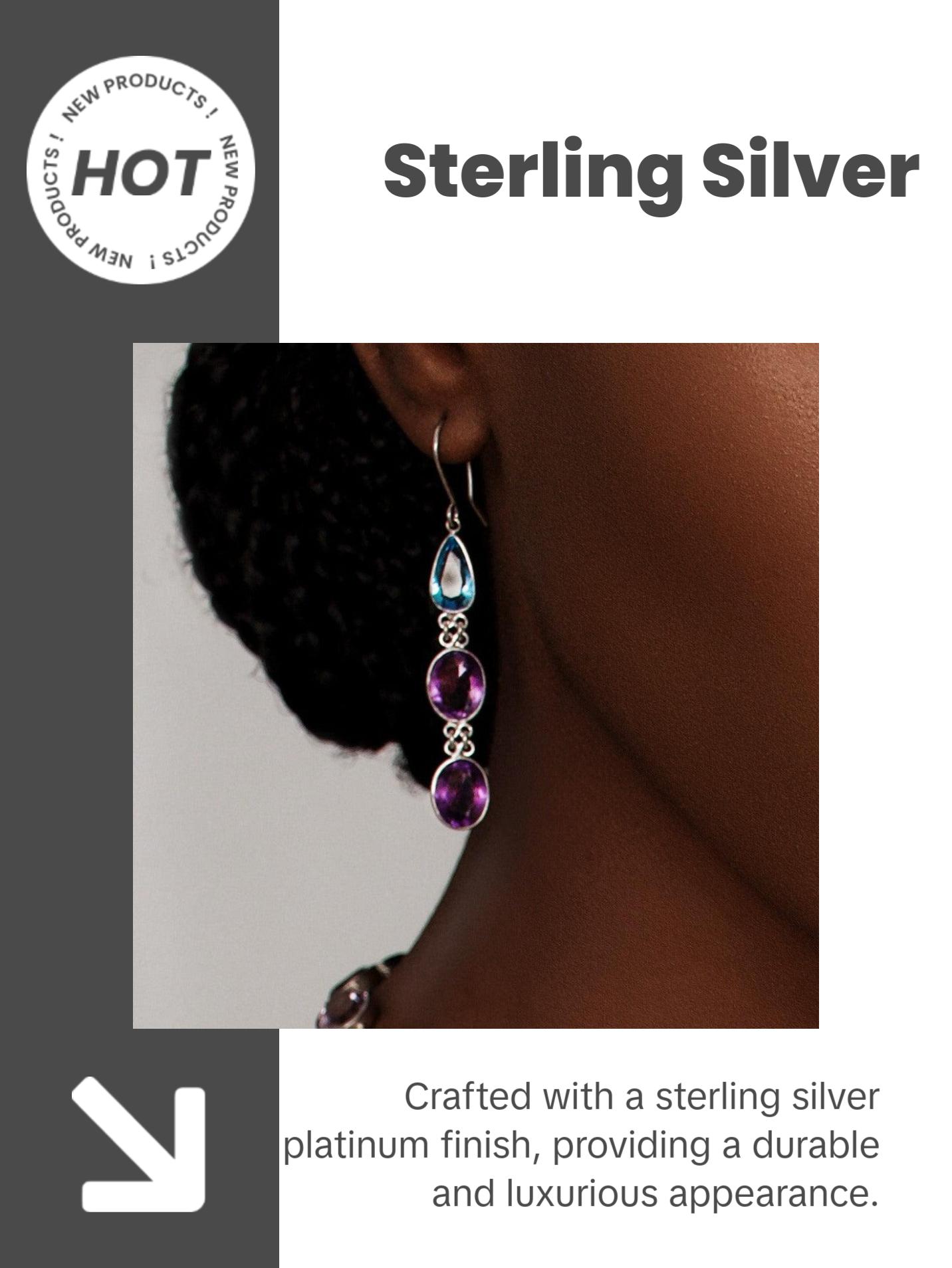 6ctw Blue Topaz Amethyst Gemstone Drop Earrings