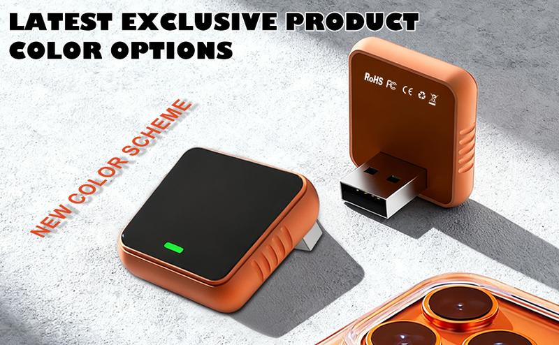 2026 Wireless CarPlay Adapter for iPhone & Android Fast Connection Zero Latency Hands-Free Calling & Charging Compact Orange Design