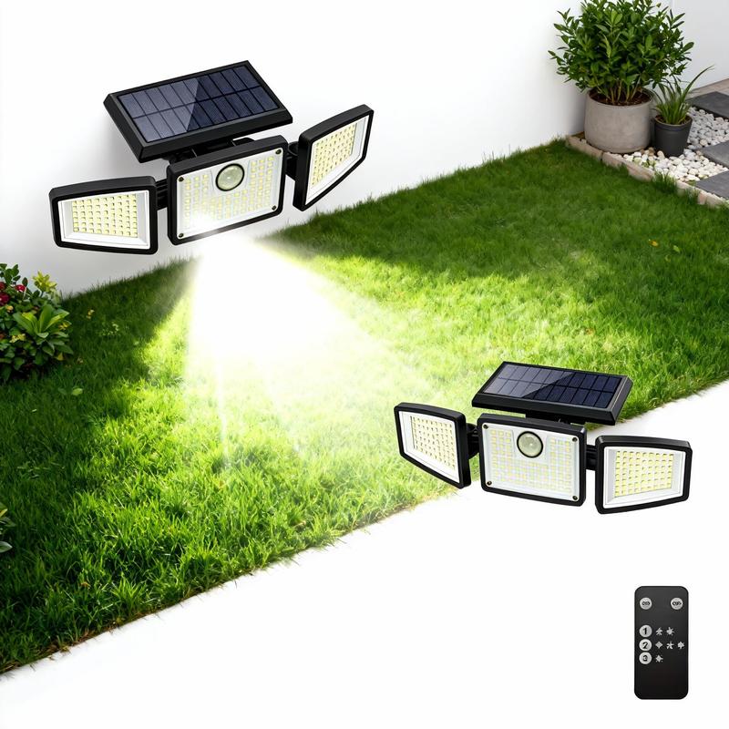 2 Pack Wireless Solar Motion Sensor Lights, IP65 Waterproof Outdoor Security Lights with Dusk to Dawn Mode for Patio Garage Fence