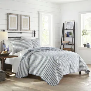 Twin Willow Way Ticking Stripe Quilt & Sham Set Navy - Stone Cottage