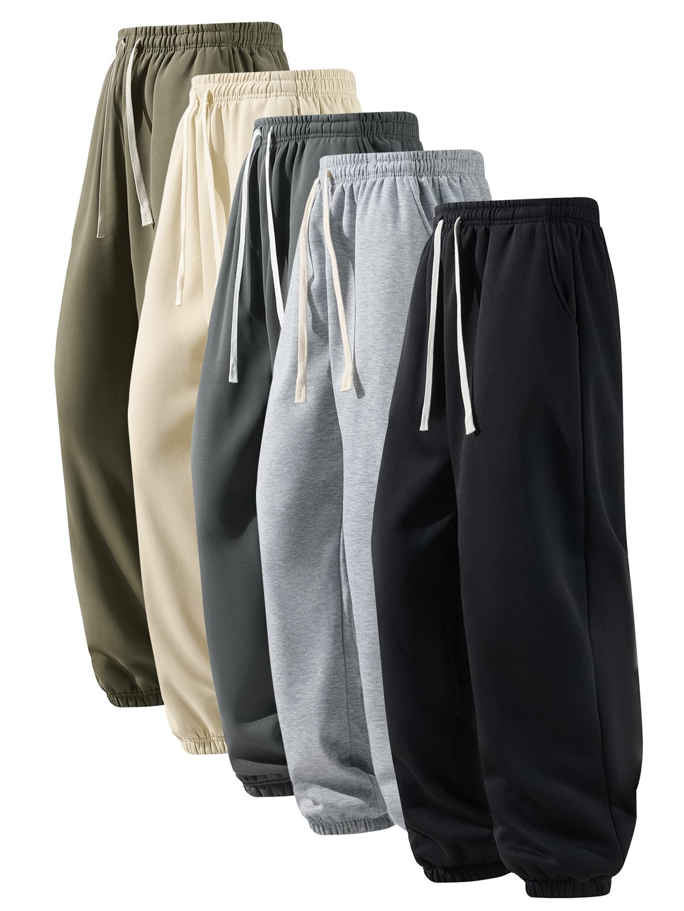 CCCMAI Men's Pocket Drawstring Winter Pants, Casual Regular Fit Plain Thermal Lined Trousers, Men's Bottoms for Winter Menswear