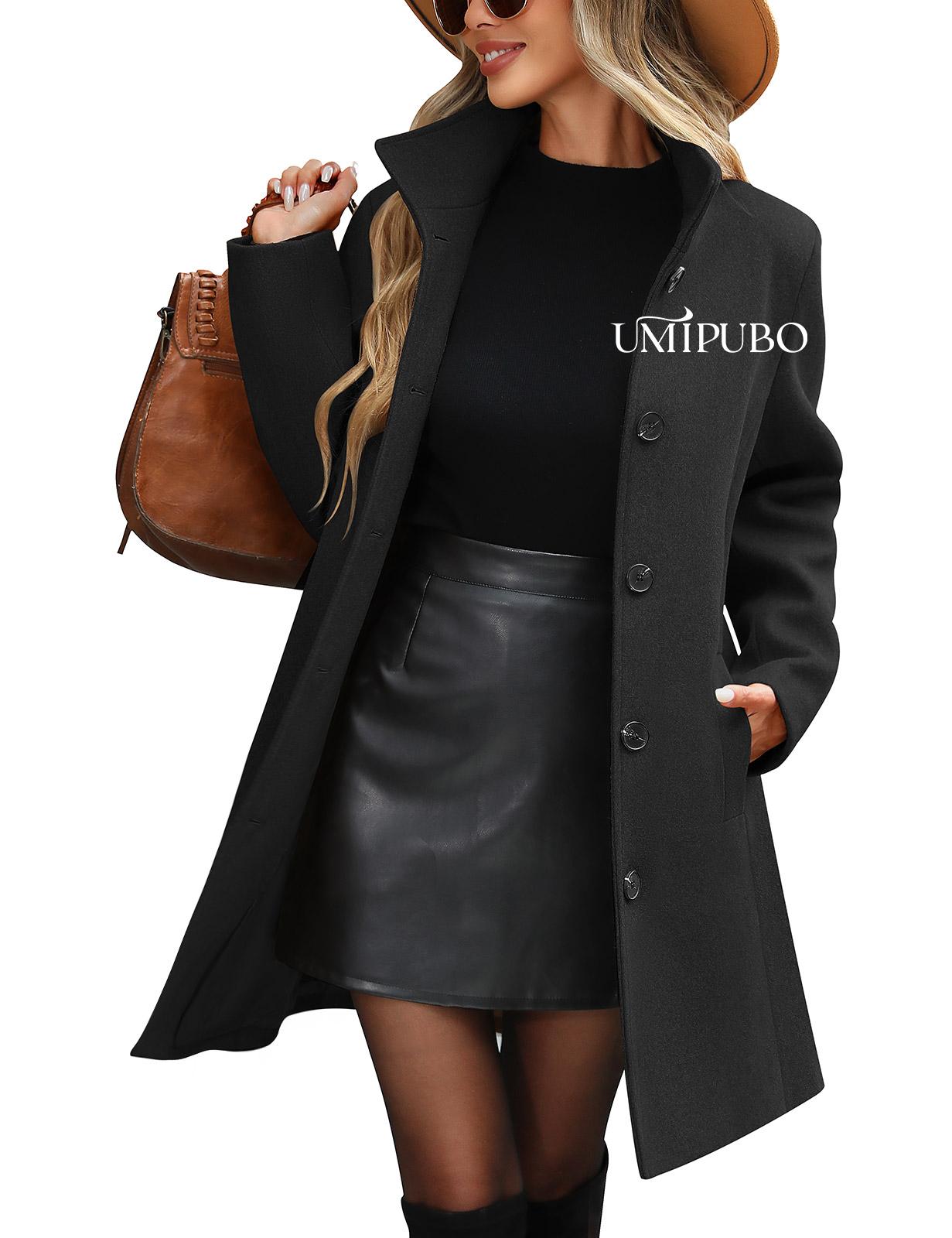UMIPUBO Women's Winter Single Breasted Pea Coat Casual Stand Collar Overcoat Work Office Classic Jacket with Pockets