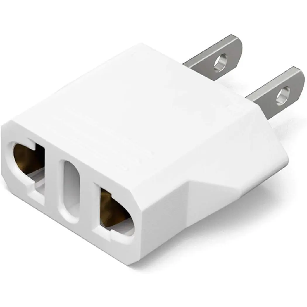 Small European to  Outlet Plug Adapter, EU to  Adapter, Universal Input /Asia to / Travel Power Plug Adapter, 1-Pack, White