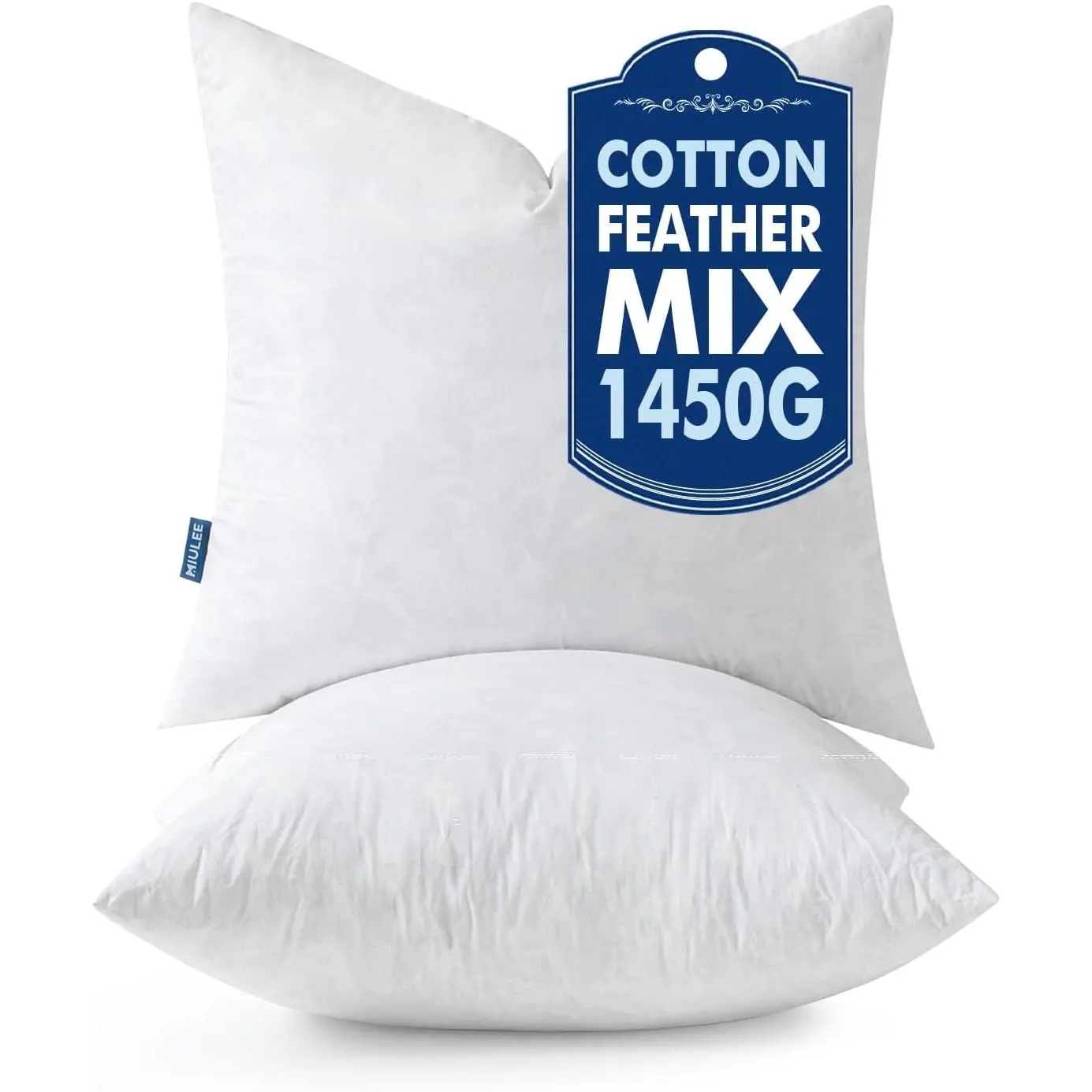 26x26 in Synthetic Microfibre Euro Pillow Inserts (Set of 2) - 15% Down Blend Fluffy Fill, Durable Polycotton-Cotton Fabric, Square Shape Decorative Throw Pillows for Living Room Room & House Decor, Cold Wash Safe