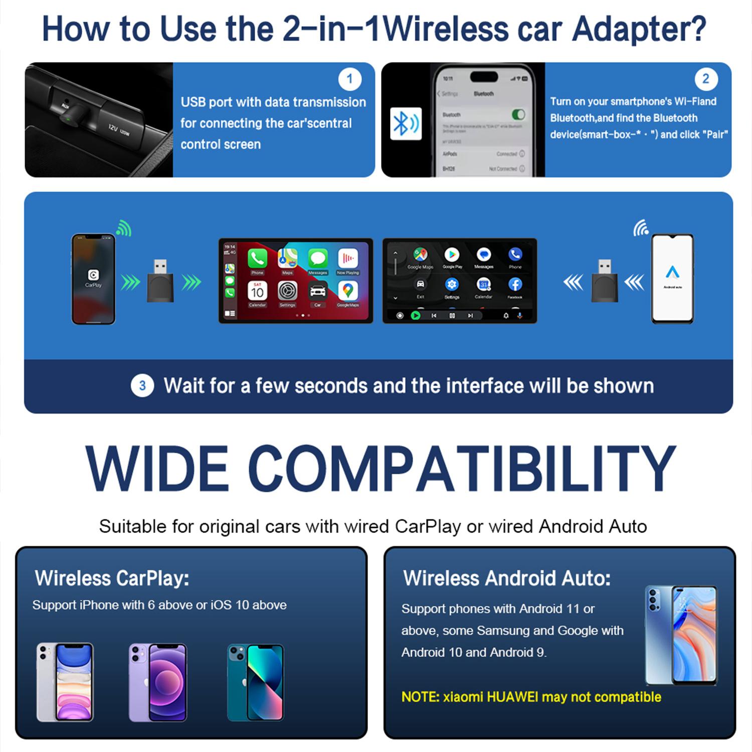 2026 Wireless Carplay Adapter for iPhone/Android - Fast Connection,No Latency,Hands-Free Call wireless adapter Electronic Charger CarPlay Adapter