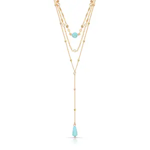 Ettika Forever Falling Turquoise Lariat Necklace with Turquoise Pendant and Gold Chain