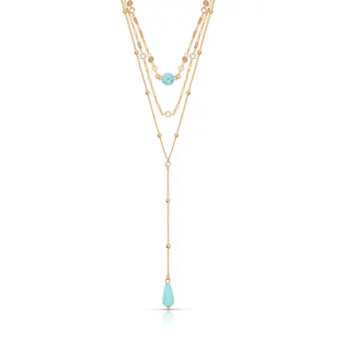 Ettika Forever Falling Turquoise Lariat Necklace 18K Gold Plated Chain with Turquoise Pendant Boho Layered Jewelry Gift for Women
