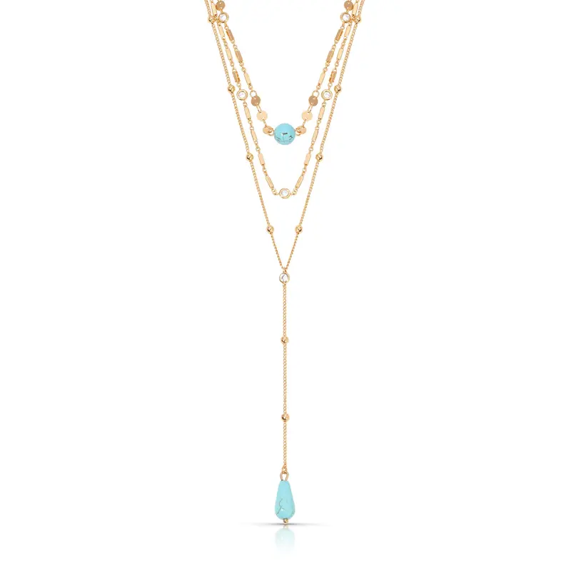 Ettika Forever Falling Turquoise Lariat Necklace 18K Gold Plated Chain with Turquoise Pendant Boho Layered Jewelry Gift for Women
