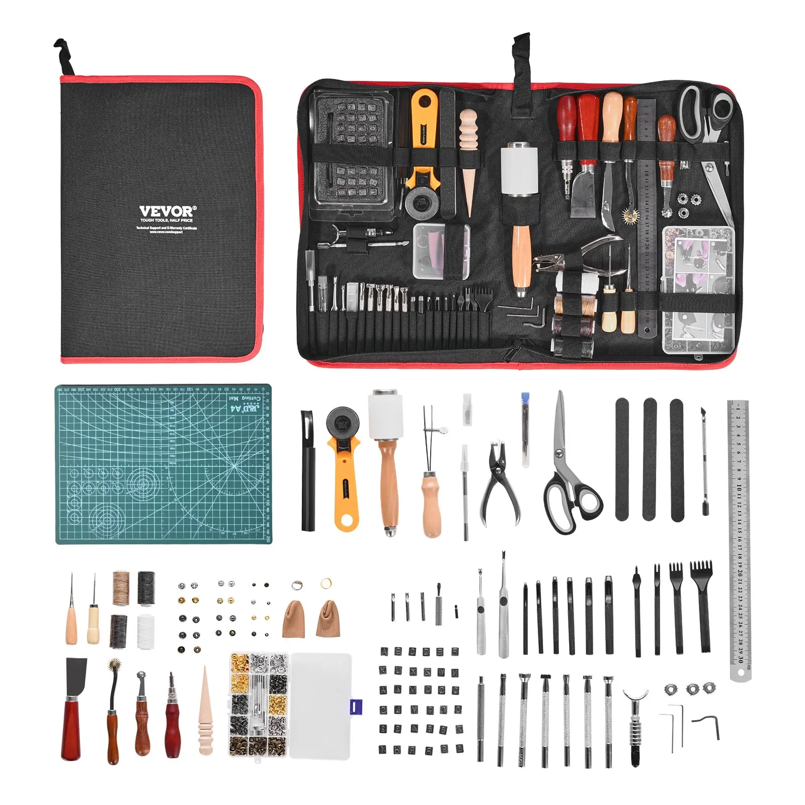 【Summerfinds】VEVOR Leather Working Tools Kit, 61 PCS Leather Craft Tools with Portable Canvas Storage Bag, Engraving Punching Sewing Stamping Sanding Tools, Ideal for Beginners DIY Enthusiasts and Professionals