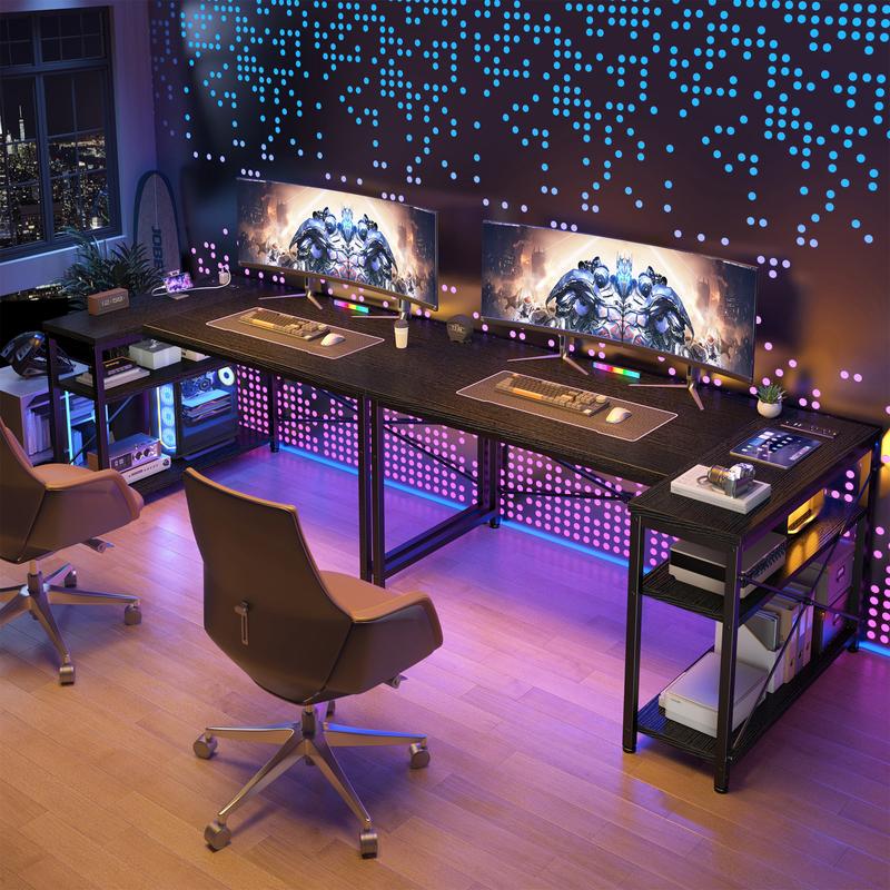 【Dorm Room Gaming Setup】Raybee 39"/47" L Shaped Gaming Desk Born for Dorm & Apartments, Sturdy Computer Desktop with Power Outlets,USB,Reversible Corner Table, Side Shelves & File Pocket for Home Office Use,Study desk for teenagers
