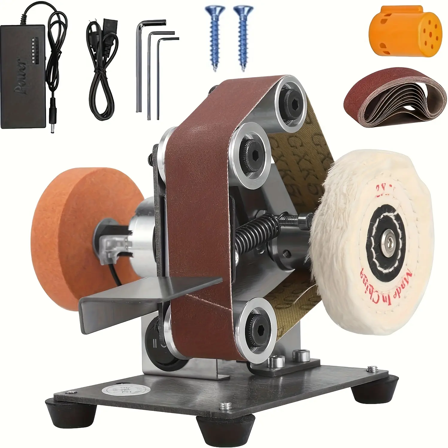 Mini Belt Sander, 7-Speed Adjustable Electric Power Grinder, Knife Sharpener & Knife Making Supplies for Woodworking, Metal Working DIY, Knives