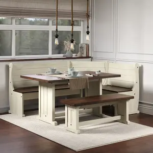 Corner Dining Set Harvest White Distressed | Furniture Dash Corner Dining Set Harvest White Distressed | Furniture Dash