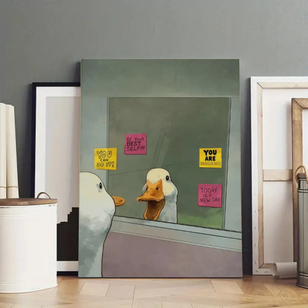 Cute Duck Motivational Wall Art Funny Animal Poster Positive Quote Canvas Print Aesthetic Room Decor Inspirational Wall Decor for Bedroom Office Kids Room Decor Self Love Quote Wall Art Cute Wall Hanging Unique Gift Idea for Friends Family Teens