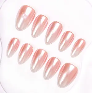 Lovful Almond Short Length 0.8'' Simple Handmade Acrylic Press on Nails |10PCS Reusable,Salon Quality,H12-H175 Nailcare Iridescent Glitter