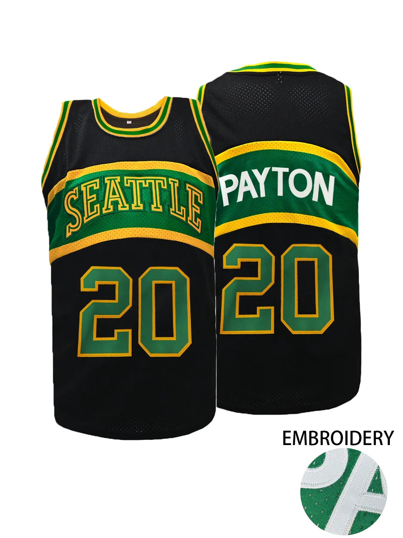 Men's Seattle #20 Embroidered Basketball Jersey, Loose Fit Breathable Knit Fabric, Round Neck Basketball Uniform, Sleeveless Jersey, Unisex Design for Outdoor Sports & Casual Wear, Sports Clothing, Sports Apparel