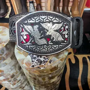 Gallos Laser Engraved Leather Belt Buckle for Men Silver Color Eagle Design