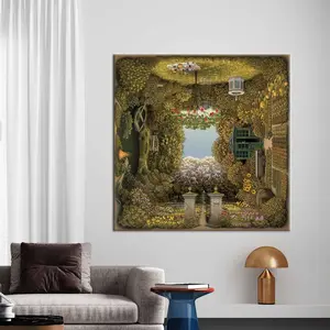 [Freeship.Noframe] - Surreal Garden Illusion Wall Art – Whimsical Canvas Print  Rolled
