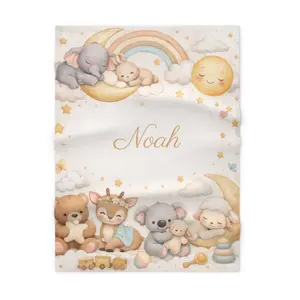 Woodland Nursery Animals Moon Rainbow Baby Blanket | Personalized Name