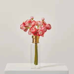 Blooming Pink Mini Silk Ranunculus Bouquet Bundle of 6 Stems - 10"