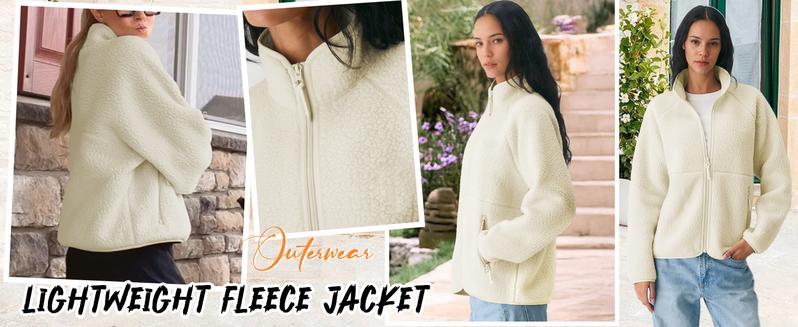 Songling Women's Fleece Jacket Warm Long-Sleeve Sherpa Thermal Outerwear with Pockets Soft Lightweight for Fall/Winter Casual Outdoor Coats