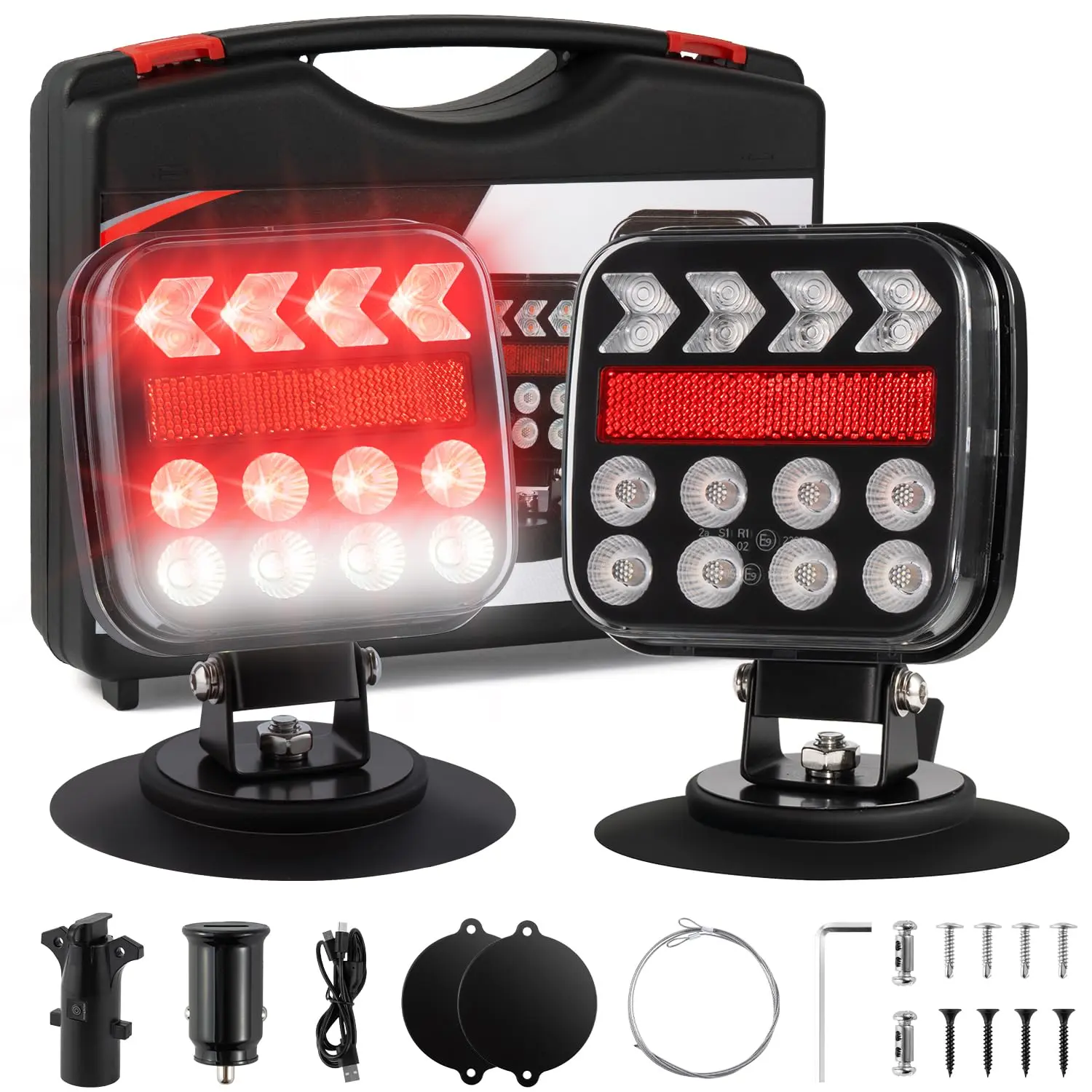 Trailer Lights, Magnetic Trailer Lights Kit with Transmitter, Rechargeable Portable Tail Lamps for Truck Boat Camper