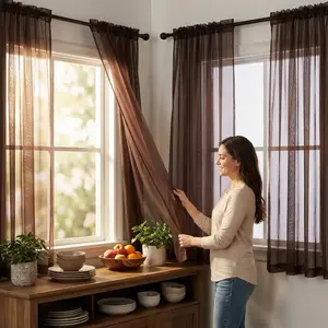 Curtain Club 4 Panels 34x63inch Kitchen curtain Premium Glowing Voile Sheer Curtain Rod Pocket Light Filtering Drapery Soft Transparent Material Easy Installation for Large Windows FT2533