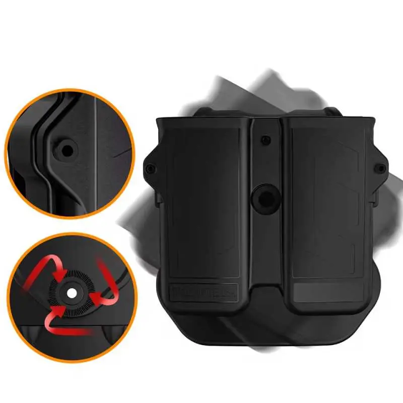 Tactical Double Magazine Pouch, Adjustable 9mm .40 .45 Mag Holder Paddle Carrier For Single & Double Stack Mag, Belt Mount Tactical Gear