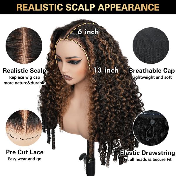 Midulla Highlight Burmese Curly 13x6 Pre Cut Lace Front Wigs Human Hair Ready to Wear Glueless Wig with Finger Coil Ends SpringStatements
