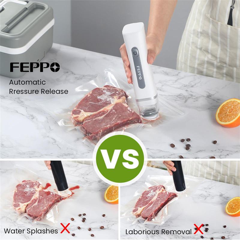 FEPPO Vacuum Sealer for Food with Visual Water Storage Tank, Handheld Saver Vacuum Sealer Machine with 10 Reusable Bags for 6X Preservation & Fresh FEPPO Vacuum Sealer for Food with Visual Water Storage Tank, Handheld Saver Vacuum Sealer Machine with 10 Reusable Bags for 6X Preservation & Fresh