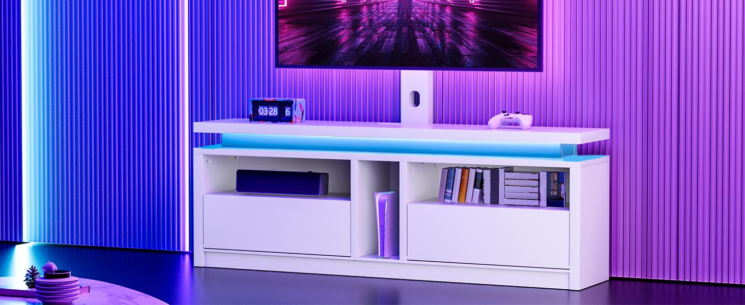 HOOBRO TV Stand with Mount, Swivel TV Stand Mount for 75 inch TV, Entertainment Center with Power Outlet, Height Adjustable TV Console with Flip Down Drawer for Living Room, Bedroom, White