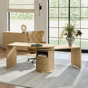 HULALA HOME L-Shaped Rotating Office Desk 360° Swivel Computer Desk with Storage, Modern Wooden Corner Desk with Shelves and Drawers, Space Saving Foldable Home Office Workstation for Small Spaces