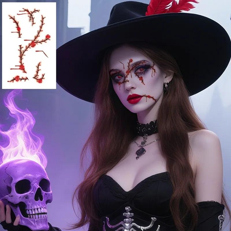 12 Sheets Halloween Party Waterproof Temporary Tattoos Stickers For Women 3D Reality Vampire Blood Scar Design Tattoo Stickers