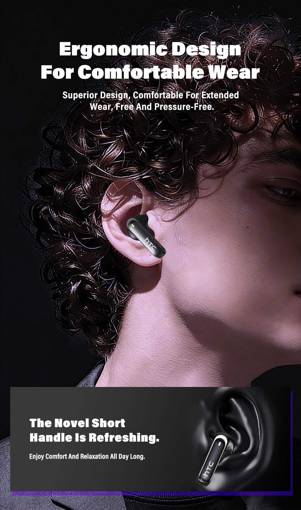 HTC NE70 Bluetooth 6.0 Earphones Light Weight in Ear IPX5 Waterproof Headphones Wireless Earbuds with Smart Touch Screen Suitable for Gaming Office Sports Study and Audio Calls Built-in Microphone Earphones