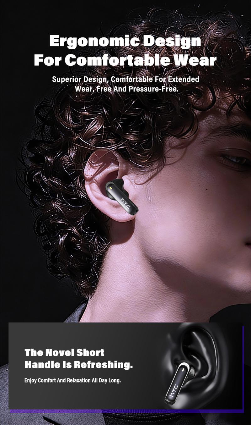 HTC NE70 Bluetooth 6.0 Earphones Light Weight in Ear IPX5 Waterproof Headphones Wireless Earbuds with Smart Touch Screen Suitable for Gaming Office Sports Study and Audio Calls Built-in Microphone Earphones