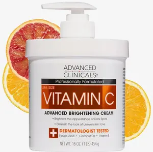 Advanced Clinicals Vitamin C Cream Visibly Brightening Body Lotion | Vitamin C Moisturizer Skin Care Body Cream For Women & Men Helps Visibly Improve Look Of Dark Spots & Uneven Skin Tone, 16 Ounce